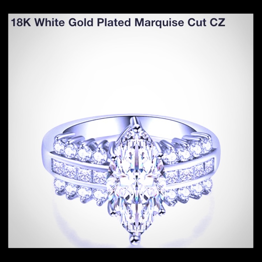 NIP 18K WGP Marquise Cut CZ Ring Size 6.5